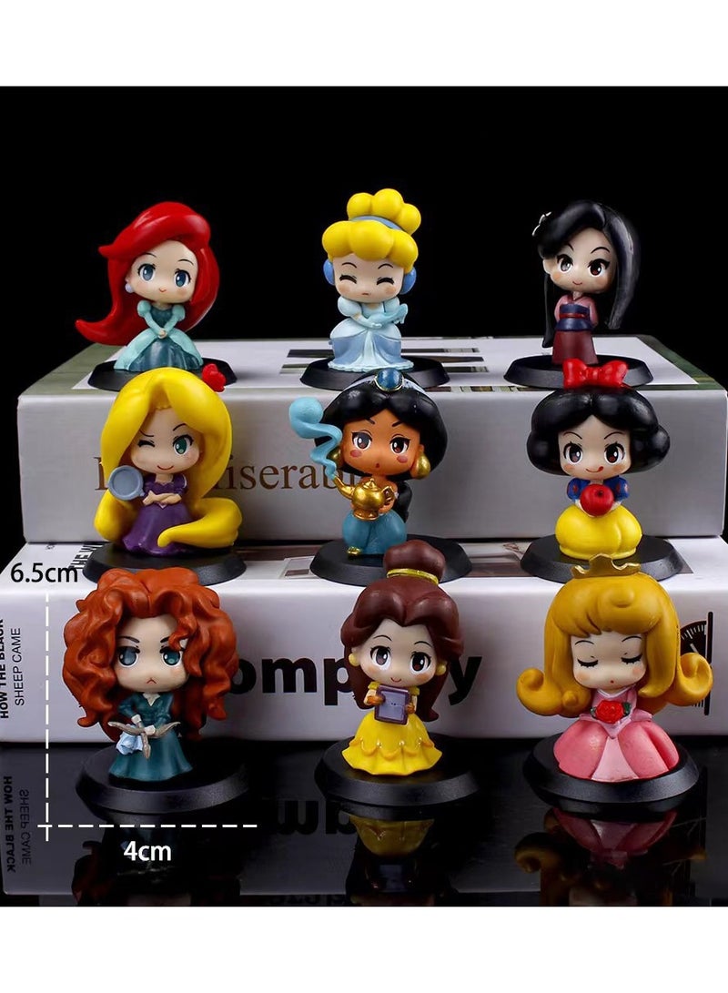 9-Piece Mermaid/Snow White/Aladdin/Jasmine Princess Anime Statue Model Action Figure Toy Collection Set For Kids Height 6cm - Image 1