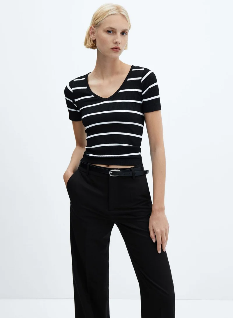 MANGO Striped Scoop Neck Crop Top