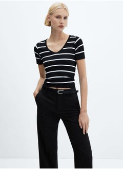 Striped Scoop Neck Crop Top