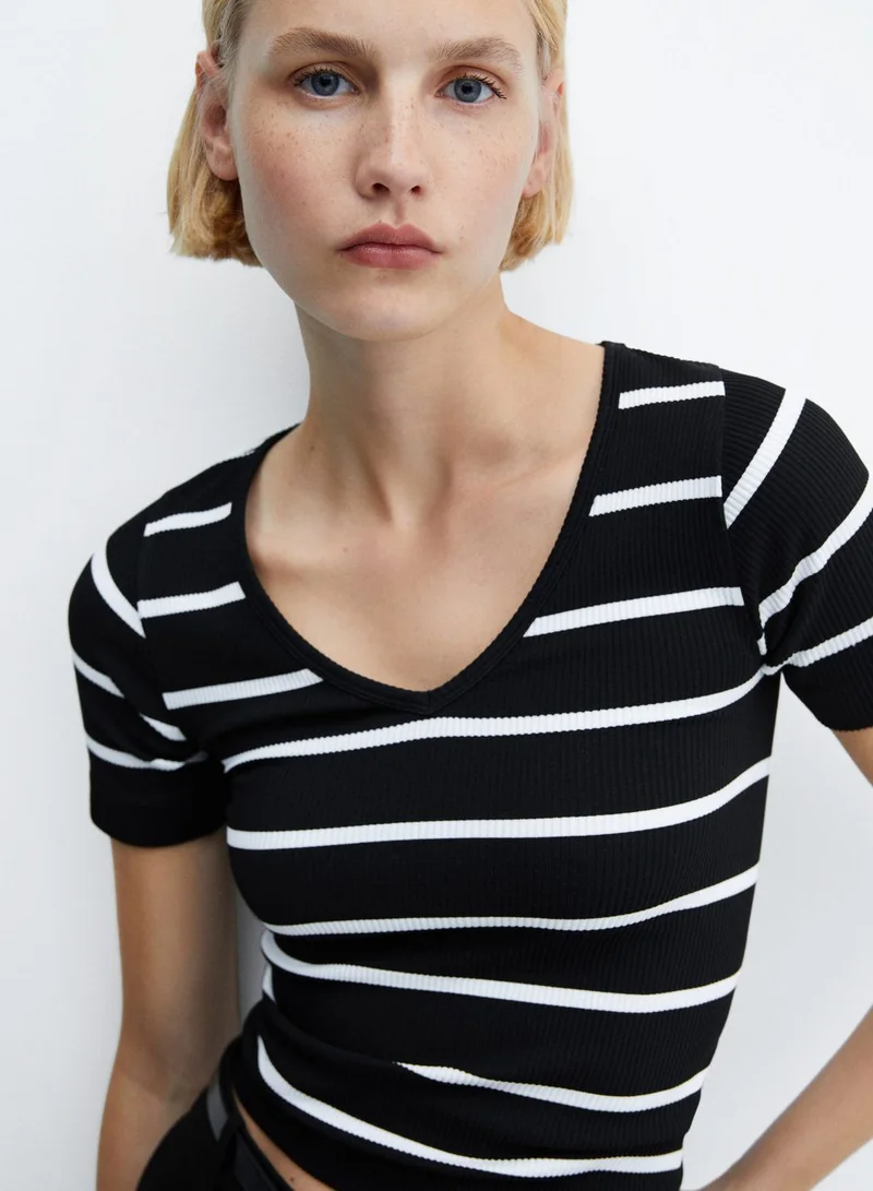 MANGO Striped Scoop Neck Crop Top