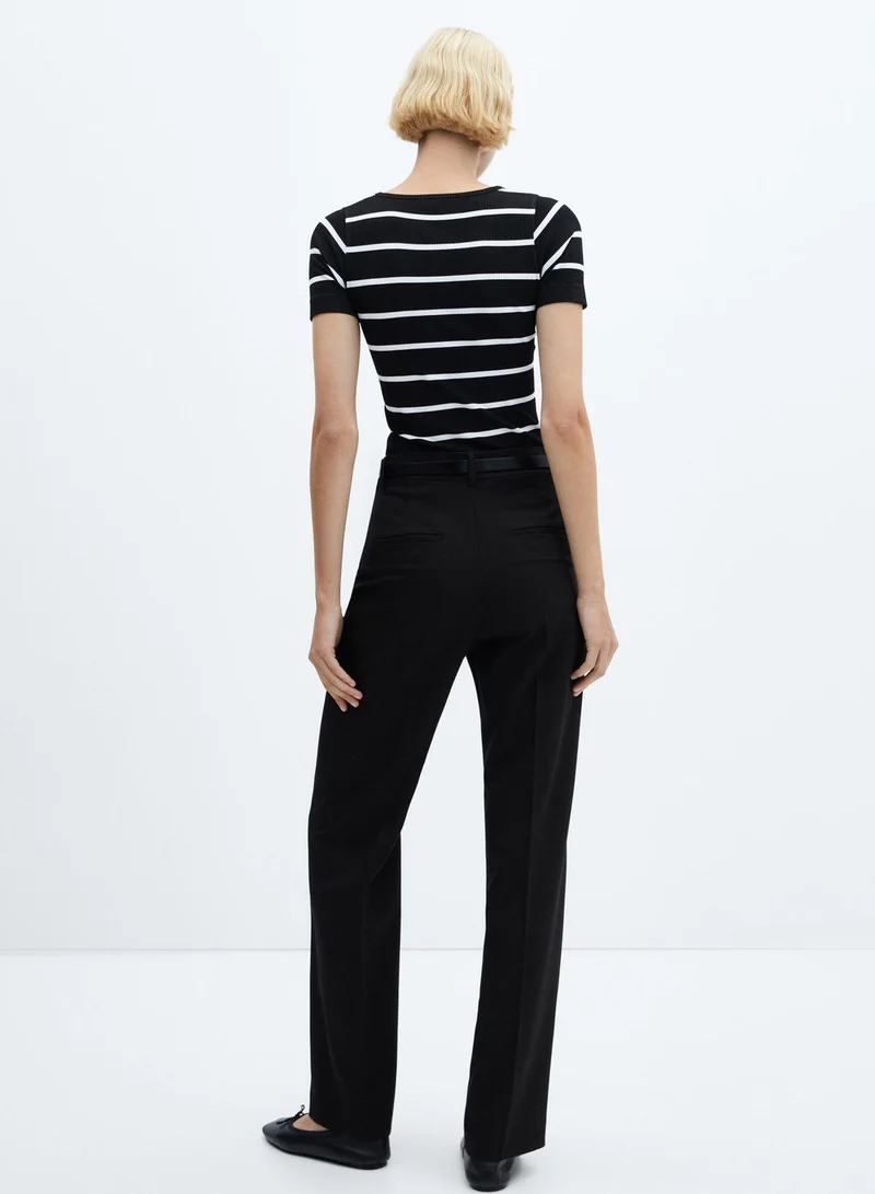 MANGO Striped Scoop Neck Crop Top
