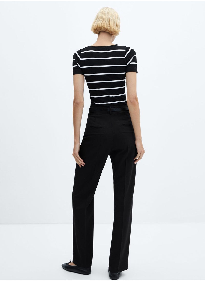 MANGO - Striped Scoop Neck Crop Top - Image 1