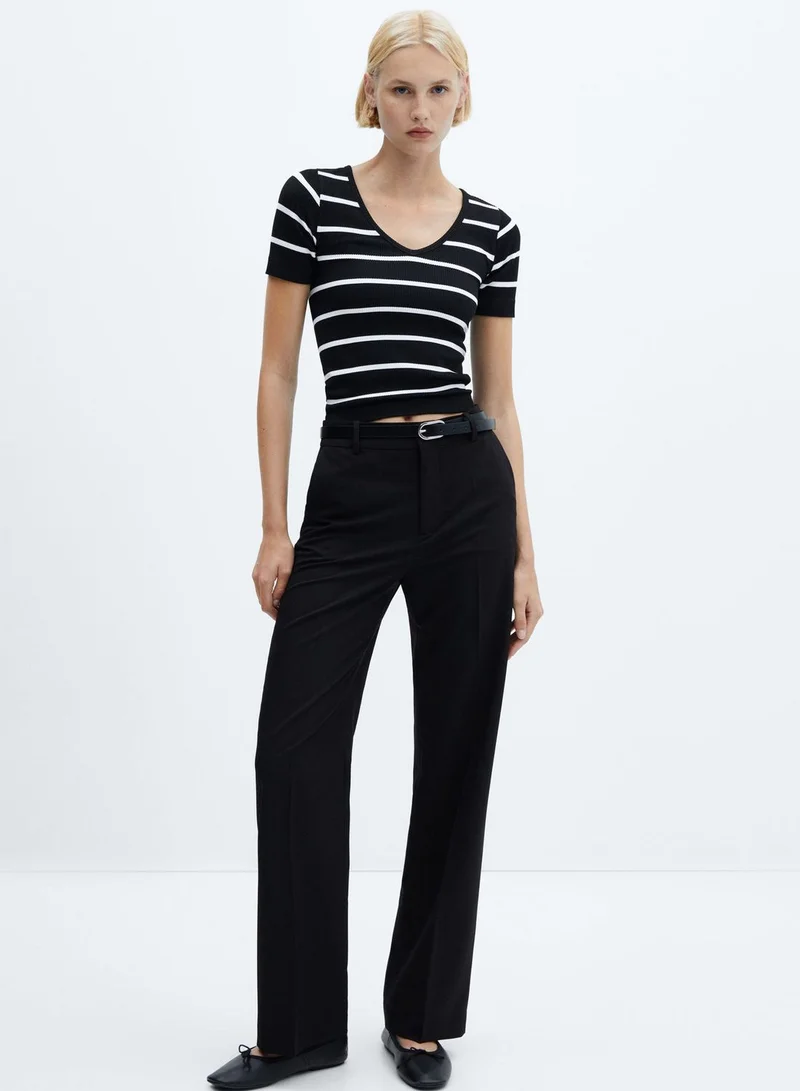 MANGO Striped Scoop Neck Crop Top