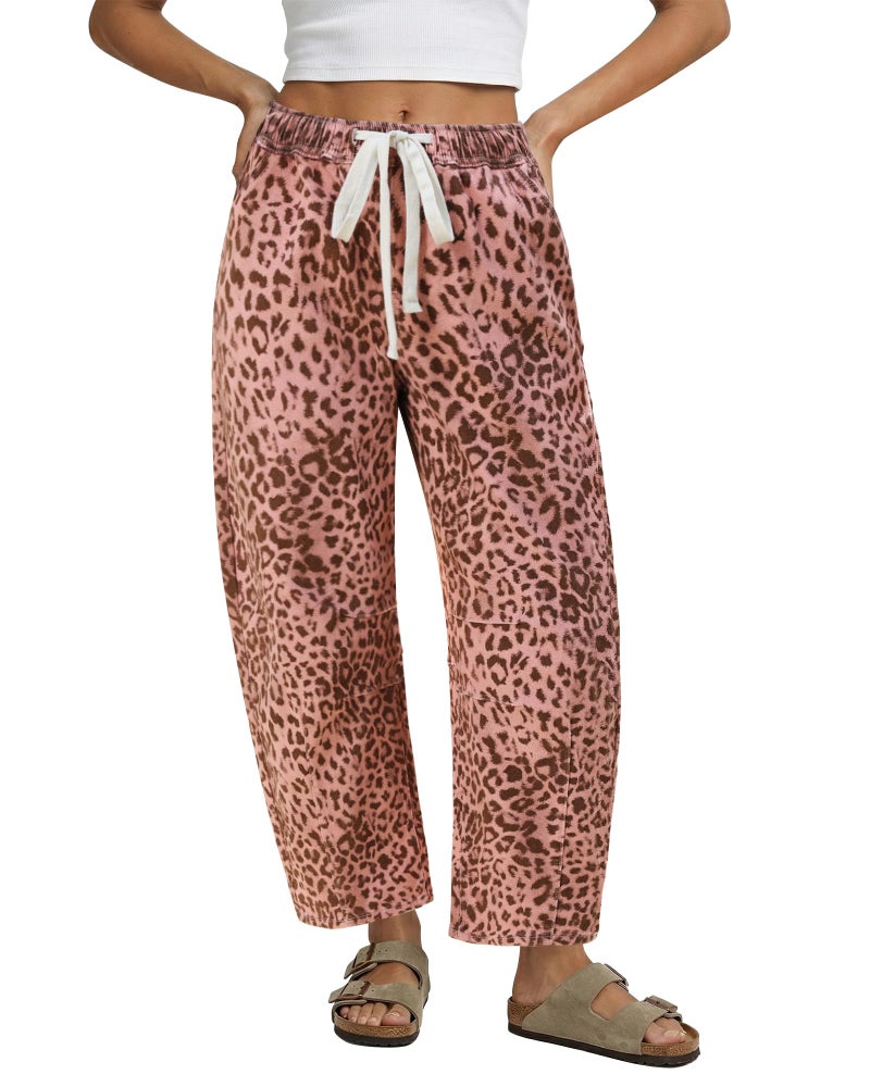 GRAPENT High Waisted Baggy Jeans for Women High Waisted Jeans for Women Rise Barrel Pull on Barrel Pants Baggy Pink Leopard Size Small US 4 to 6 - Image 1