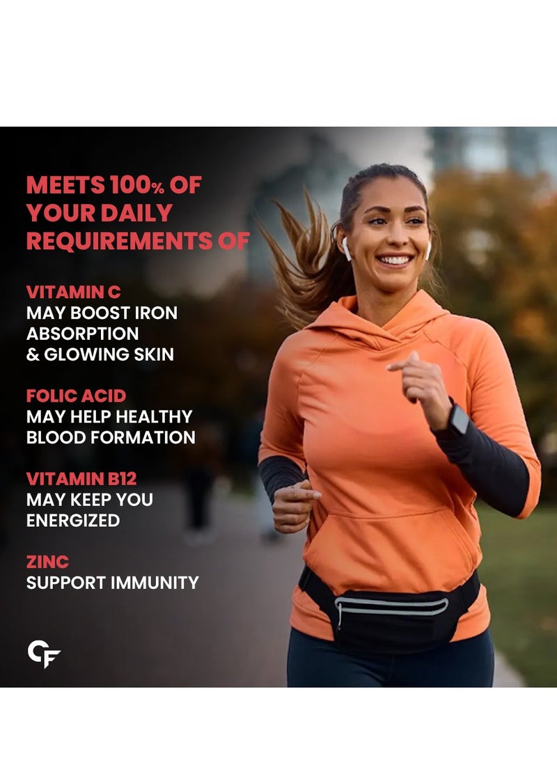CARBAMIDE FORTE - Chelated Iron Supplement For Women And Men With Vitamin C, B12, Zinc 100 Veg Iron And Folic Acid Tablets - Image 1