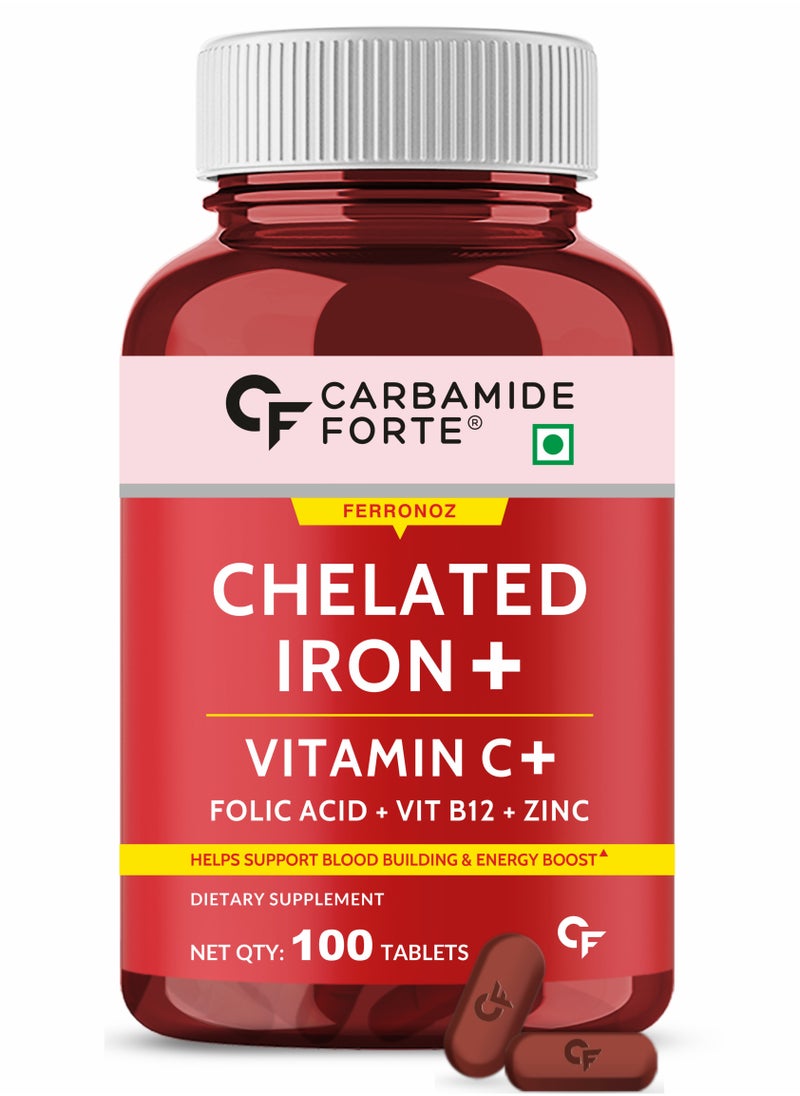 CARBAMIDE FORTE - Chelated Iron Supplement For Women And Men With Vitamin C, B12, Zinc 100 Veg Iron And Folic Acid Tablets - Image 1