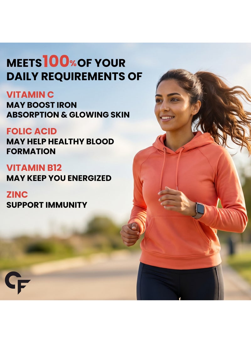 CARBAMIDE FORTE Chelated Iron Supplement For Women And Men With Vitamin C, B12, Zinc 100 Veg Iron And Folic Acid Tablets - Image 5