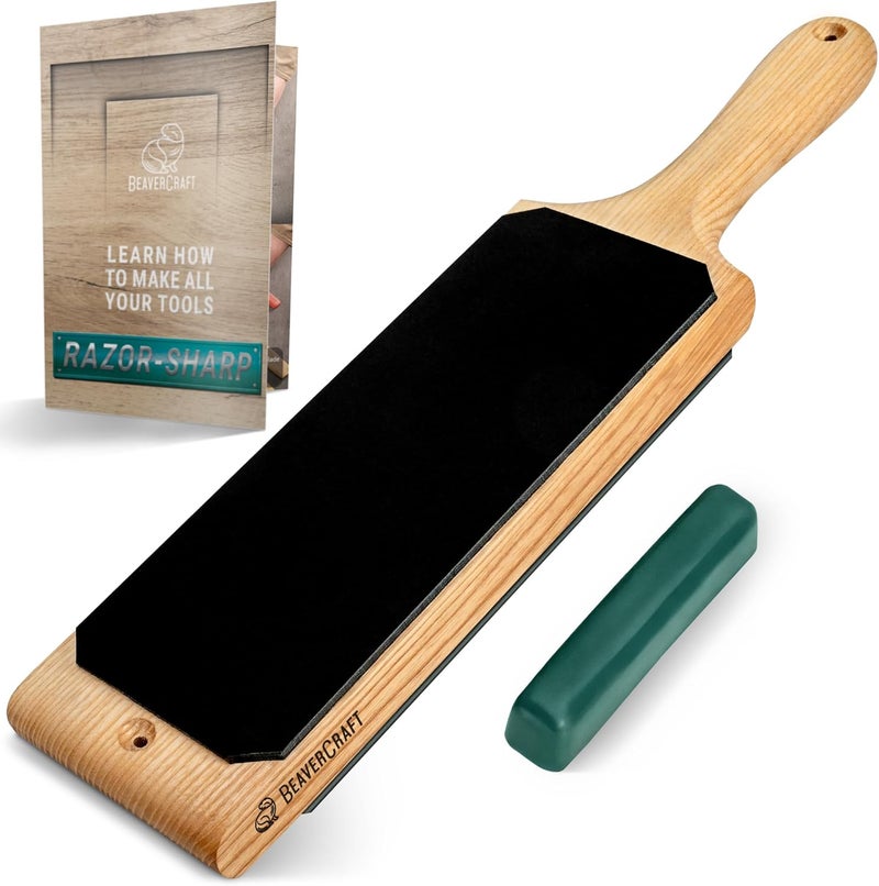 BeaverCraft Leather Strop Kit for Knife Sharpening 15.2" - Leather Knife Strop with Polishing Compound - Stropping Kit Double Sided LS1P1, Razor Sharpener for Knives, Chisels - eBook Guide Included - Image 1