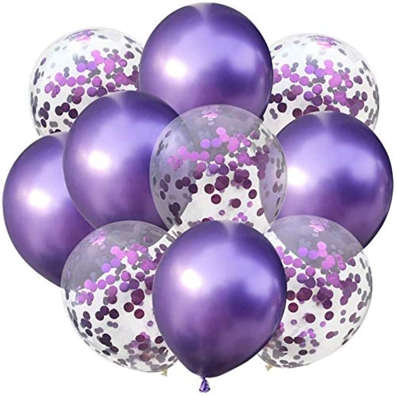 Party Time 10pcsset Purple Confetti Balloon and Metallic Balloon Mixed Amazing Shining Effect for Birthday Baby Shower Wedding Party etc - Image 2