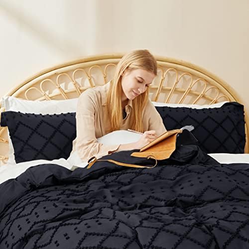 Bedsure Bedsure Boho Duvet Cover Queen Size  Boho Bedding Tufted Queen Duvet Cover for All Seasons 3 Pieces Embroidery Shabby Chic Home BeddingComforter Not Included Black 90 x 90 