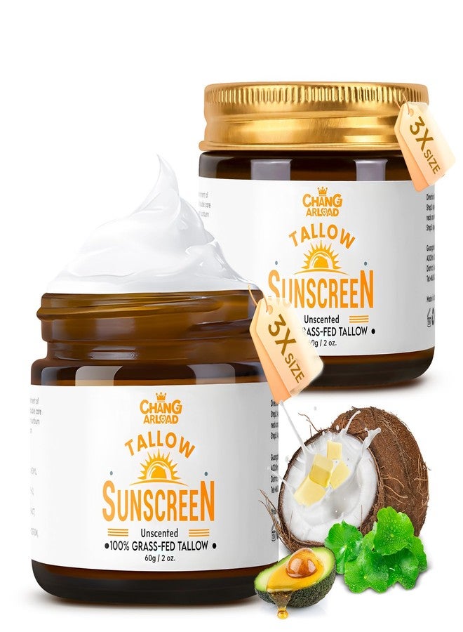 CHANGARLOAD Beef Tallow Sunscreen SPF 50+ 100% Organic Grass-Fed Beef Tallow for Skin, face for women | Natural Sunscreen No Chemicals - Hyaluronic & Centella Sunscreen 60g*2pcs - Image 1