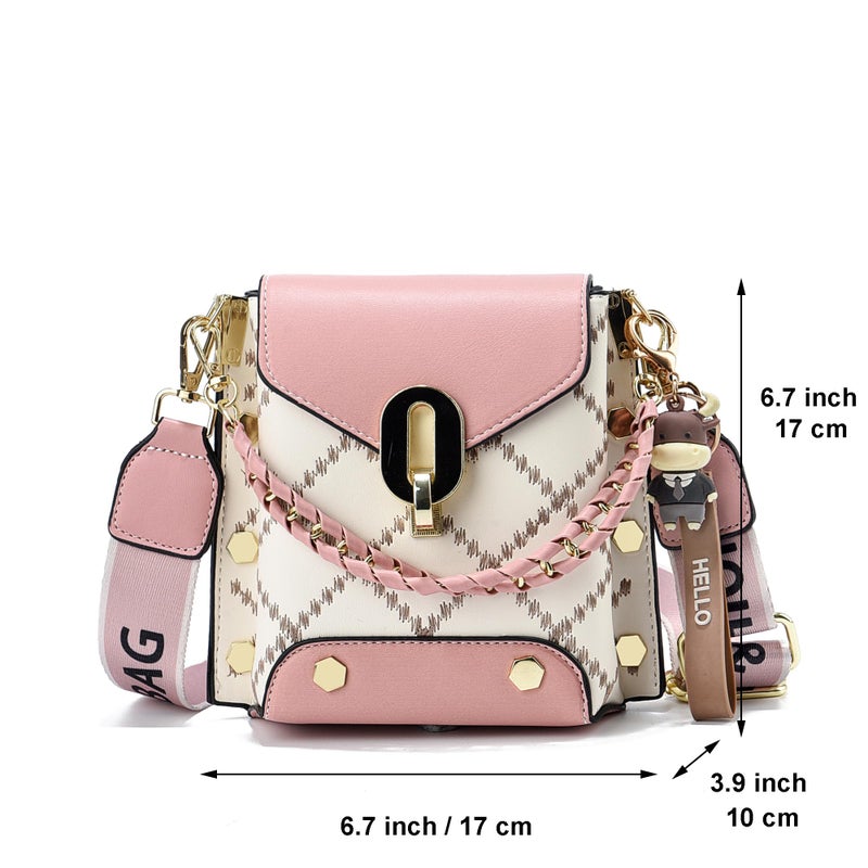 Xiaoyu Small Crossbody Bags for Women Fashion Cell Phone Purse Shoulder Handbags with Wide Strap (Pink) - Image 4
