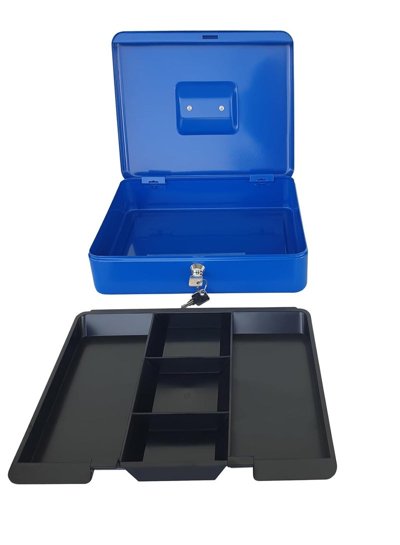 Bluejw صندوق نقدي كبير من الصلب مع صينية وقفل صندوق أموال محمول متين للفواتير والمجوهرات والإيصالات والعملات الزرقاء - Image 2