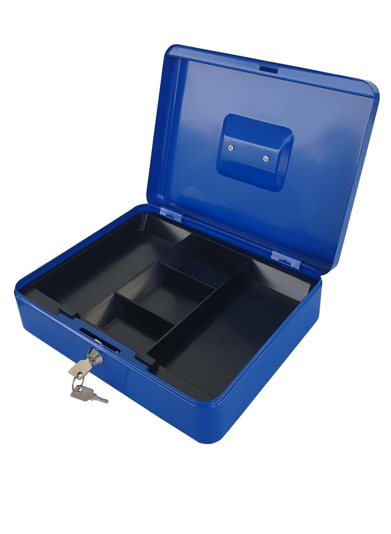 Bluejw صندوق نقدي كبير من الصلب مع صينية وقفل صندوق أموال محمول متين للفواتير والمجوهرات والإيصالات والعملات الزرقاء - Image 1