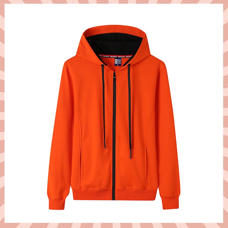Cotton Hooded Contrast Color Zipper Sweatshirt Custom Work Clothes Printed LOGO Party Clothes DIY Custom Class Clothes Coat Orange - Image 1