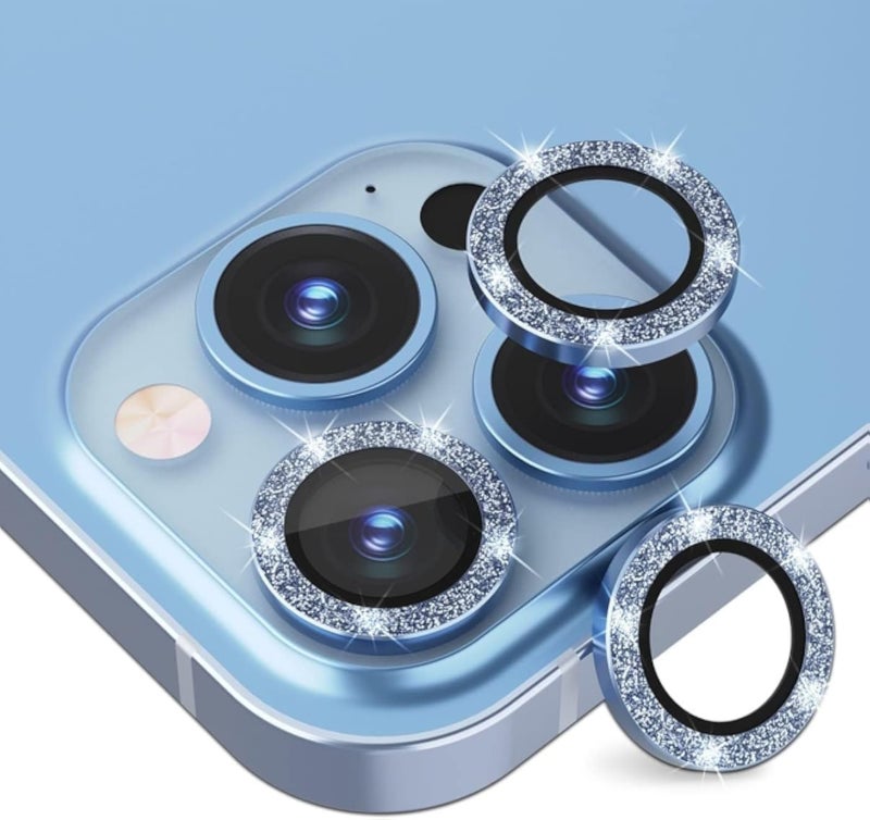 3-Pack for iPhone 13 Pro Max Camera Lens Protector, with Camera Cover Circle Tempered Glass - Far Peak (Blue)