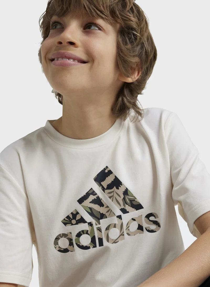 Adidas  adidas J Dy Lk T Beige Training T-Shirts  | Best Price UAE