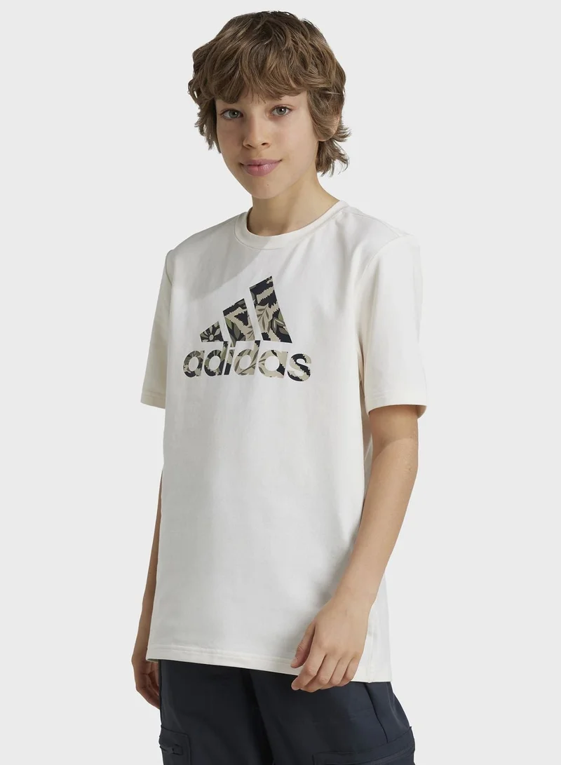 Adidas  adidas J Dy Lk T Beige Training T-Shirts  | Best Price UAE