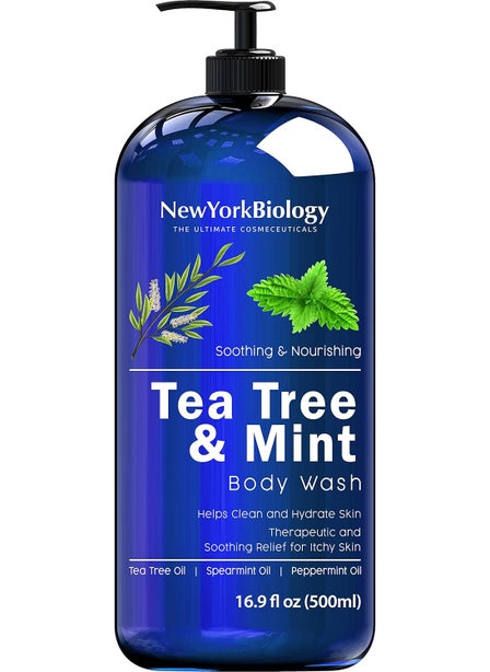 NEW YORK BIOLOGY THE ULTIMATE COSMECEUTICALS New York Biology Tea Tree Mint Body Wash for Men and Women - Moisturizing Body Wash Helps Fight Athletes Foot, Itchy Skin, Jock Itch, Toenail Fungus, Ringworm, Body Odor, Acne and Eczema - 16.9 Fl Oz 