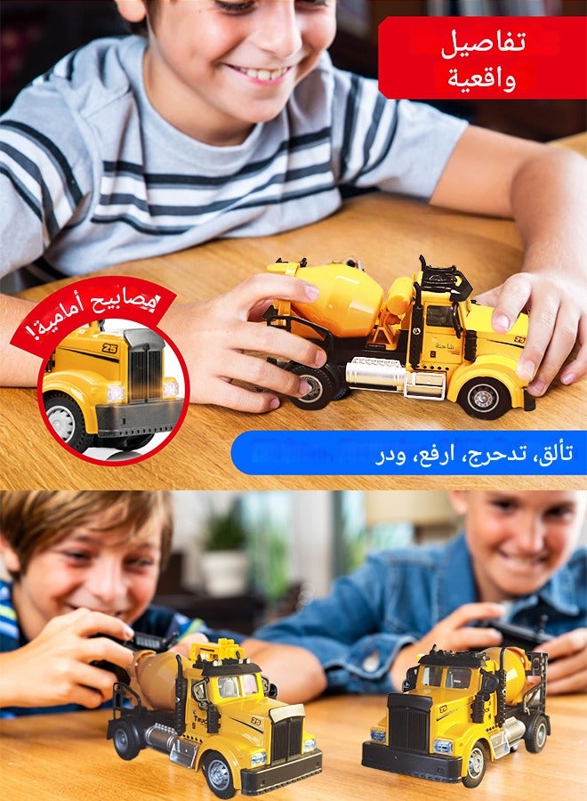 tangs Alloy Body 2.4GHz RC Cement Mixer Truck - 1:64 Scale Die-Cast Construction Toy with Spin-to-Mix Drum, LED Lights, Remote Control for Kids 3+ - Image 2