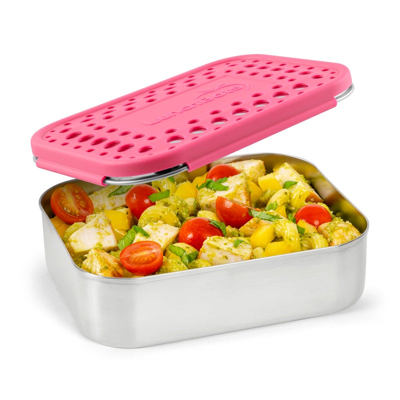 LunchBots Medium Uno Stainless Steel Sandwich Container - Open Design for Wraps - Salads or a Small Meal - Eco-Friendly - Dishwasher Safe and BPA-Free - Green Dots - Image 1