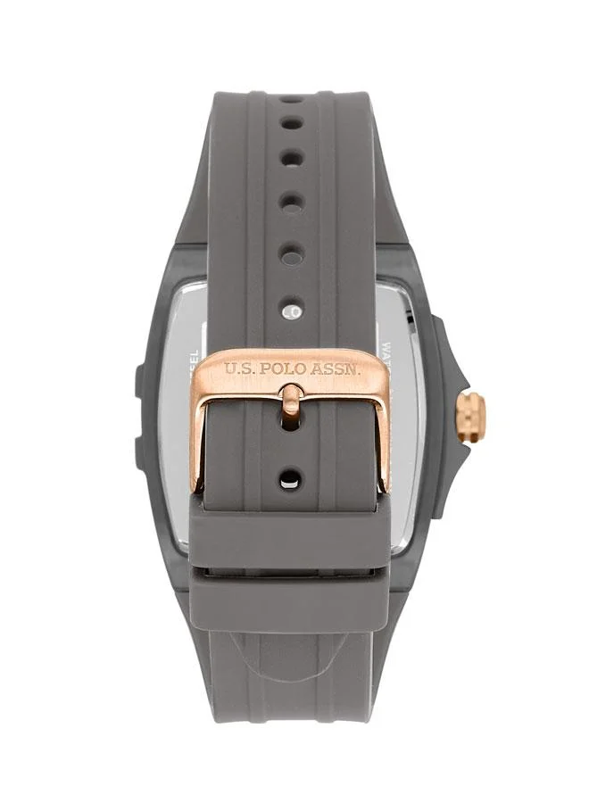U.S. Polo Assn. U.S. Polo Assn. Crossing 41x53mm Grey Dial Watch with Rose Gold Accents and Silicone Strap - USPA1093-03, Bold & Functional Style