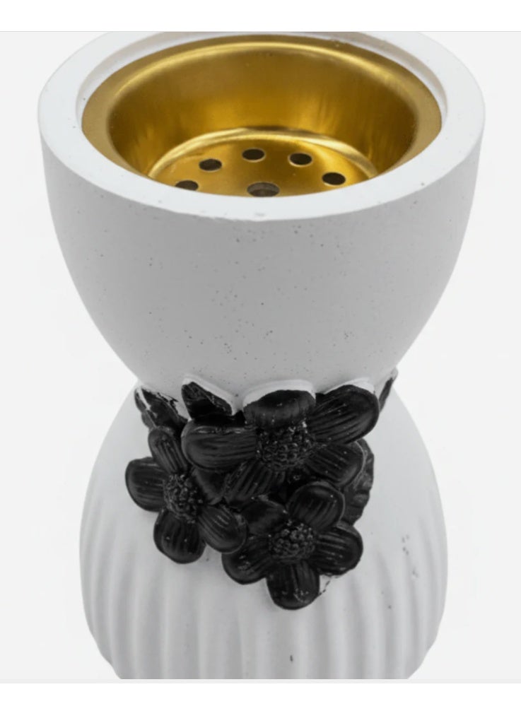 AKDC Chalk Incense Burner with Black Floral Accent - White/Cream, 10x6cm - Image 3