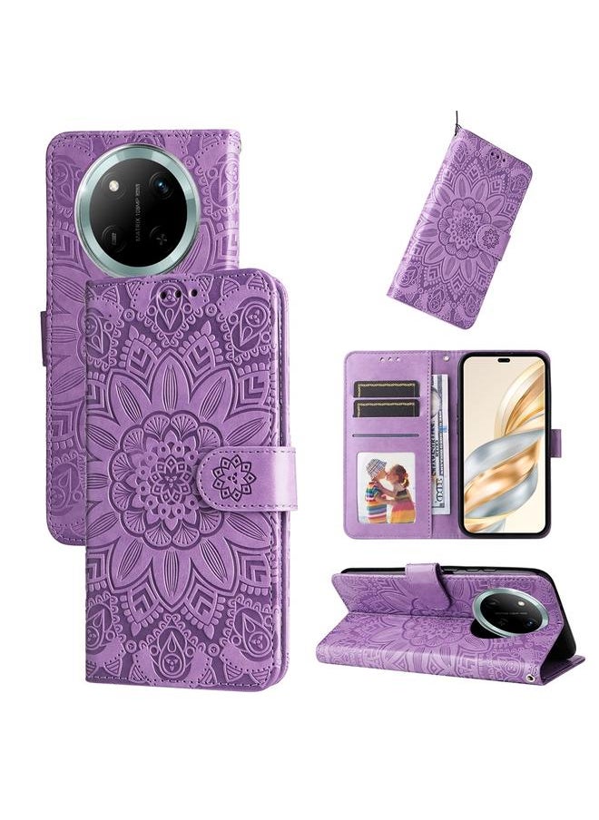 Zaboon For Honor X9c / Magic7 Lite Embossed Sunflower Leather Phone Case(Purple) 