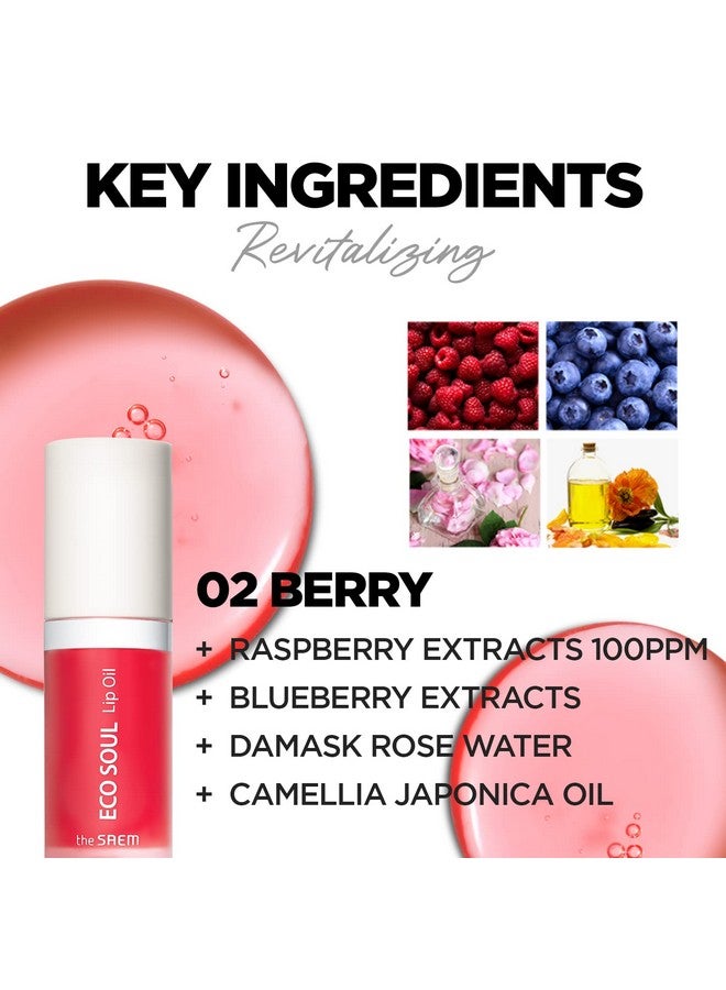 THESAEM The Saem Eco Soul Lip Oil 02 Berryplumping & Hydrating Lip Oil To Nourish & Moisturize Lipsberry Extract & Rose Waterlips Soft & Glossy For Dry Lips 0.21 Fl.Oz. - Image 5
