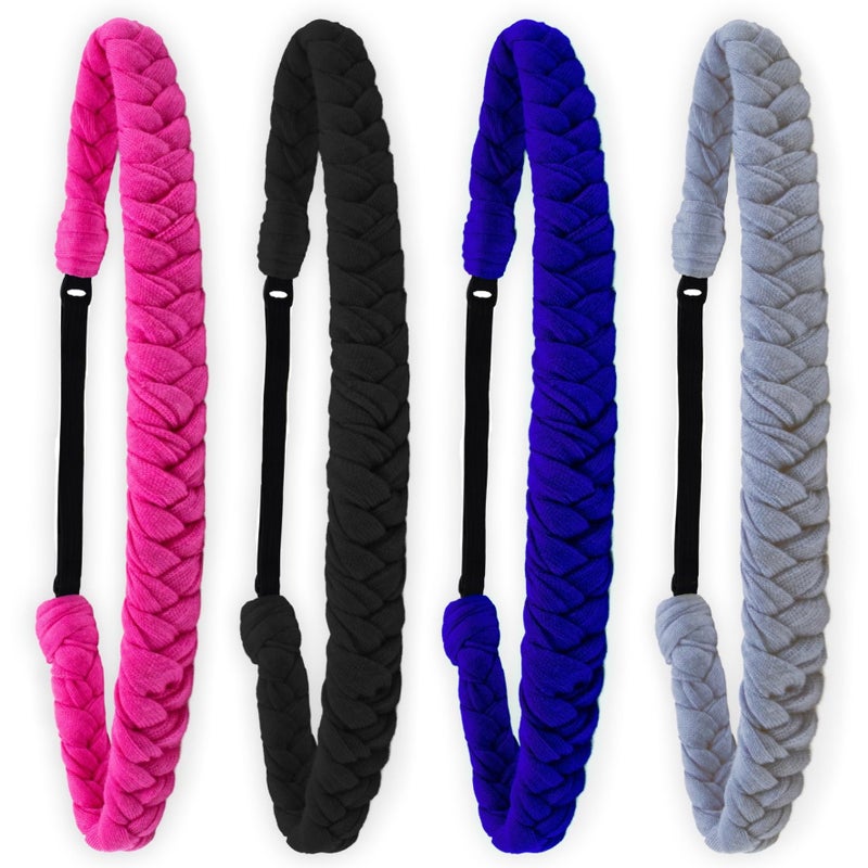 FROG SAC 4 Braided Headbands for Girls, Adjustable Braid Head Bands for Kids, Stretch Elastic Headband, Fabric Hairband Hair Accessories for Women, Easter Basket Fillers Stocking Stuffers (Solid) - Image 1