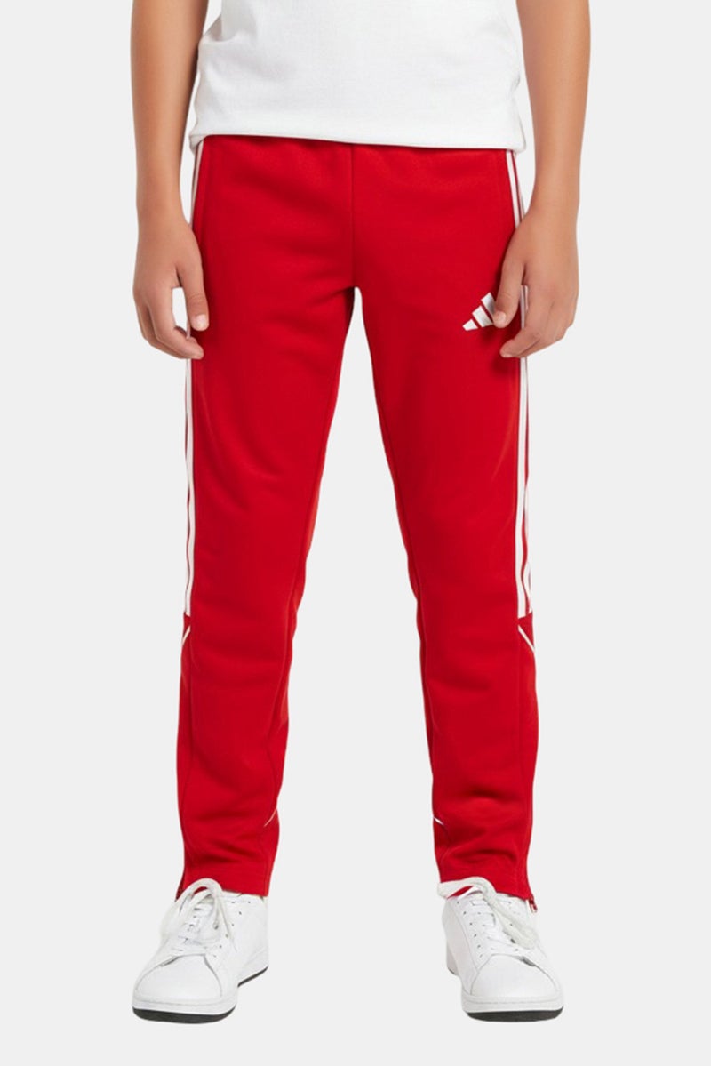 Adidas سروال رياضي لكرة القدم للأطفال الأولاد بشعار العلامة التجارية، أحمر - Image 1