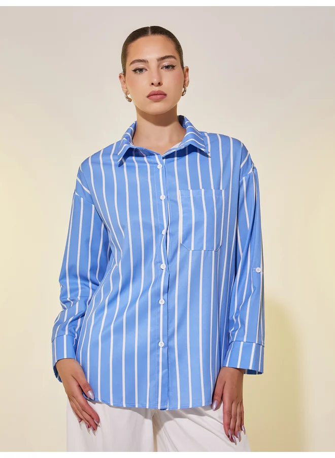 Take Two Take Two Striped Spread Collar Oversized Shirt