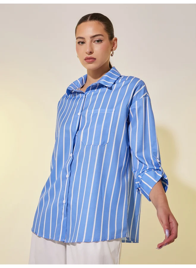 Take Two Take Two Striped Spread Collar Oversized Shirt