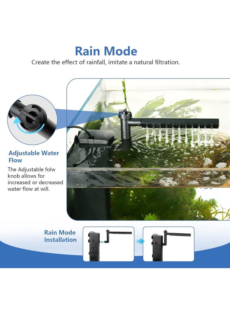 CMGTYYD. مرشح داخلي للأحواض المائية، مرشح كهربائي قابل للغمر وقابل للتعديل مع وظائف متعددة، مرشح إسفنجي كيميائي حيوي فائق الهدوء لحوض أسماك سعة 10 إلى 20 جالونًا (120 جالونًا في الساعة، لسعة 10-20 جالونًا) - Image 4
