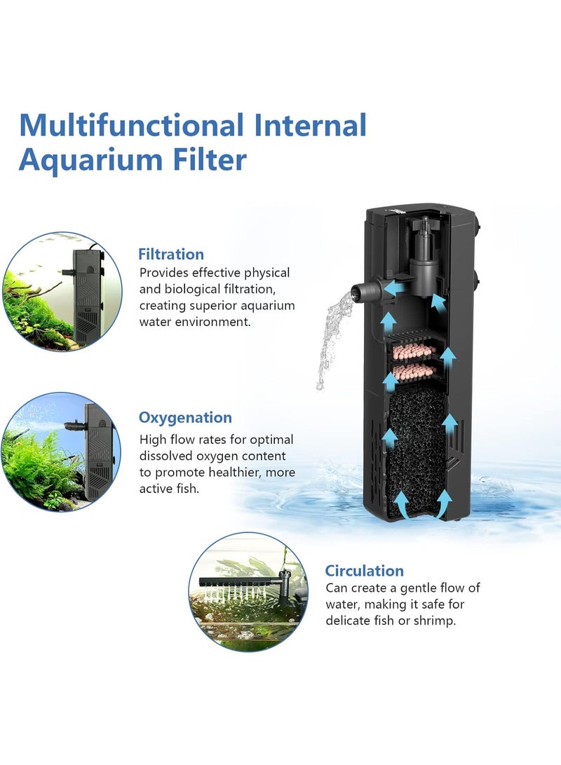 CMGTYYD. مرشح داخلي للأحواض المائية، مرشح كهربائي قابل للغمر وقابل للتعديل مع وظائف متعددة، مرشح إسفنجي كيميائي حيوي فائق الهدوء لحوض أسماك سعة 10 إلى 20 جالونًا (120 جالونًا في الساعة، لسعة 10-20 جالونًا) - Image 2