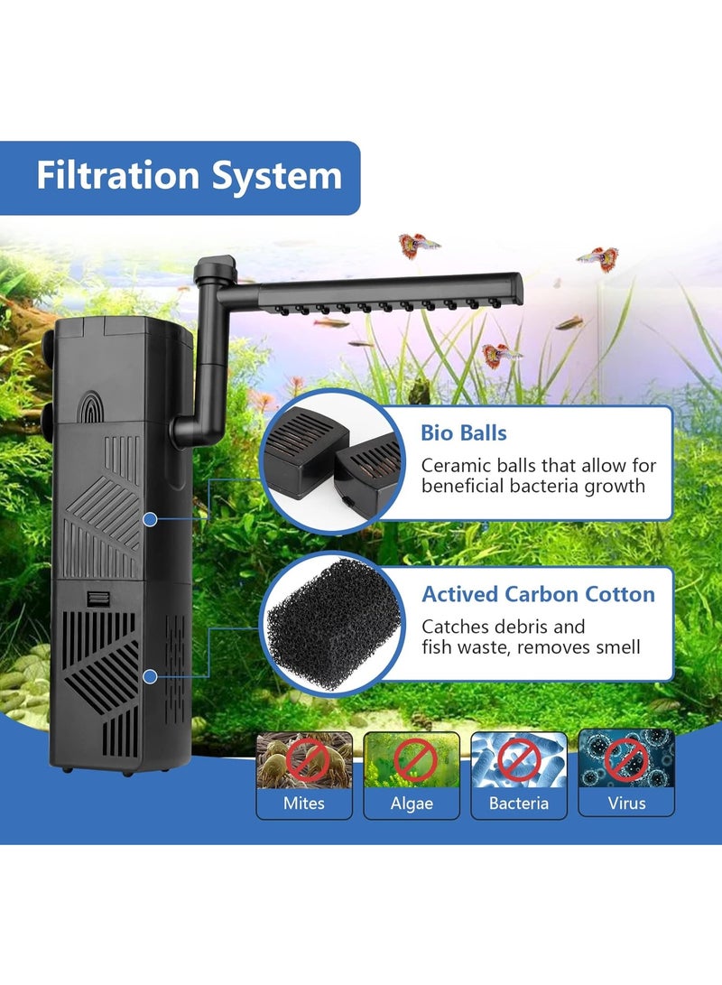 CMGTYYD. مرشح داخلي للأحواض المائية، مرشح كهربائي قابل للغمر وقابل للتعديل مع وظائف متعددة، مرشح إسفنجي كيميائي حيوي فائق الهدوء لحوض أسماك سعة 10 إلى 20 جالونًا (120 جالونًا في الساعة، لسعة 10-20 جالونًا) - Image 3