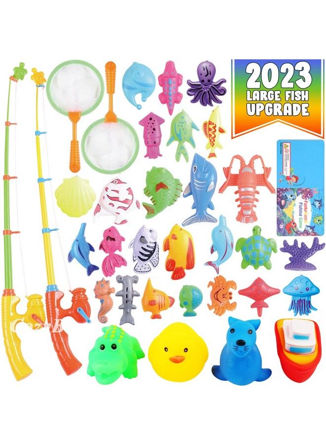 Magnetic Fishing Game For Kids Bath Pool Toys Set For Water Table Learning Education Fishin For Bathtub Fun With 4 Squeak Rubber Animal And Boat, Poles Rod Net Fishes For Kids Age (Green) - Image 1
