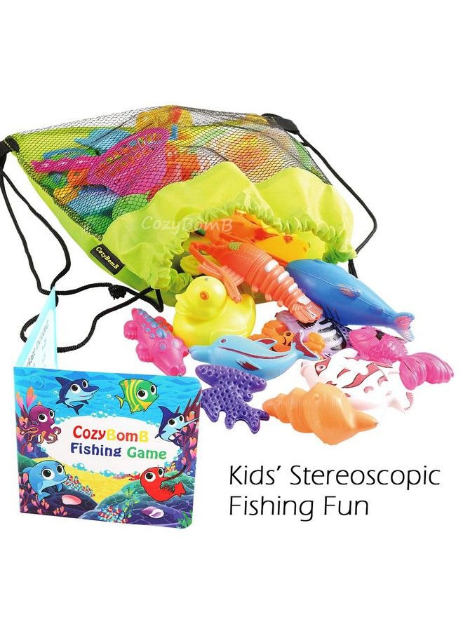 Magnetic Fishing Game For Kids Bath Pool Toys Set For Water Table Learning Education Fishin For Bathtub Fun With 4 Squeak Rubber Animal And Boat, Poles Rod Net Fishes For Kids Age (Green) - Image 3