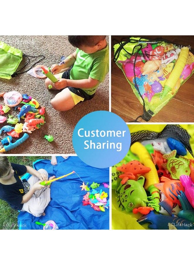 Magnetic Fishing Game For Kids Bath Pool Toys Set For Water Table Learning Education Fishin For Bathtub Fun With 4 Squeak Rubber Animal And Boat, Poles Rod Net Fishes For Kids Age (Green) - Image 5