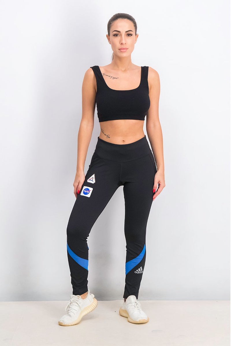 Adidas سروال رياضي نسائي ضيق، ليجنغ، أسود وأزرق - Image 3