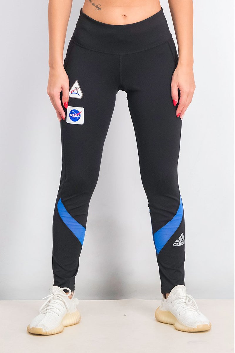 Adidas سروال رياضي نسائي ضيق، ليجنغ، أسود وأزرق - Image 1