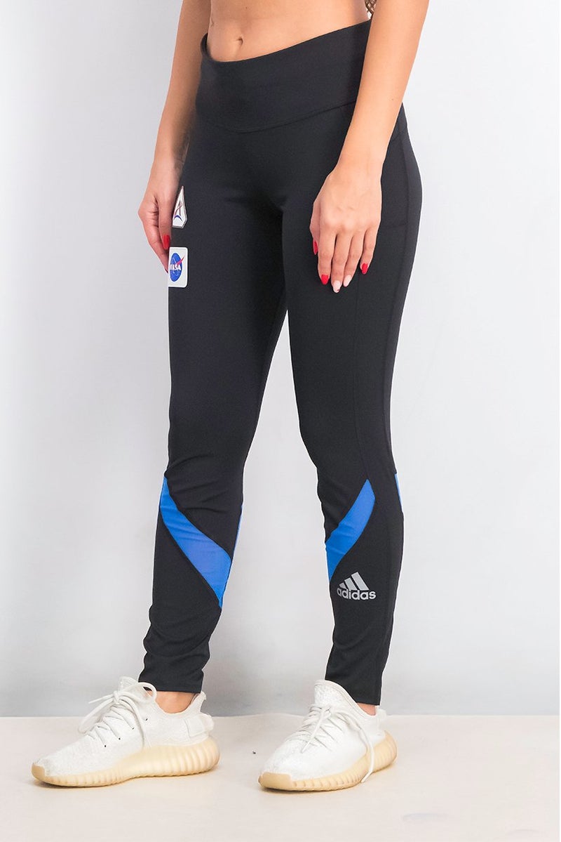 Adidas سروال رياضي نسائي ضيق، ليجنغ، أسود وأزرق - Image 2