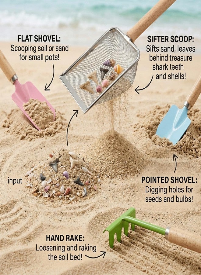 SupMLC Beach Sand Toys for Kids Toddlers, Beach Mesh Shovel Rake Set with Sifter & Shell Clipping Tongs, Travel Mesh Scooper for Digging, Sifting Collecting Shells, Shark Tooth Sifter Dipper for Boys Girls - Image 3