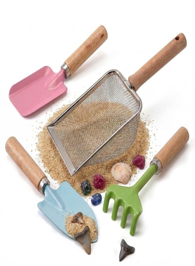 SupMLC Beach Sand Toys for Kids Toddlers, Beach Mesh Shovel Rake Set with Sifter & Shell Clipping Tongs, Travel Mesh Scooper for Digging, Sifting Collecting Shells, Shark Tooth Sifter Dipper for Boys Girls - Image 1