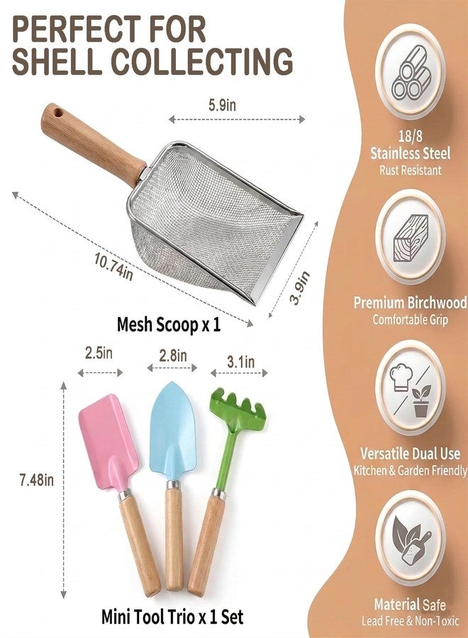 SupMLC Beach Sand Toys for Kids Toddlers, Beach Mesh Shovel Rake Set with Sifter & Shell Clipping Tongs, Travel Mesh Scooper for Digging, Sifting Collecting Shells, Shark Tooth Sifter Dipper for Boys Girls - Image 2