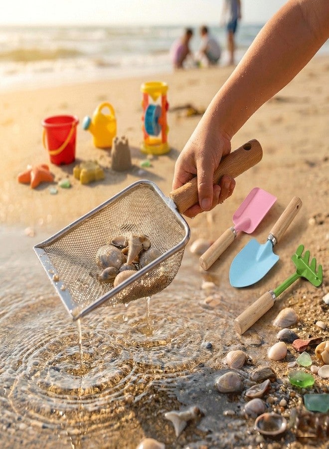 SupMLC Beach Sand Toys for Kids Toddlers, Beach Mesh Shovel Rake Set with Sifter & Shell Clipping Tongs, Travel Mesh Scooper for Digging, Sifting Collecting Shells, Shark Tooth Sifter Dipper for Boys Girls - Image 5
