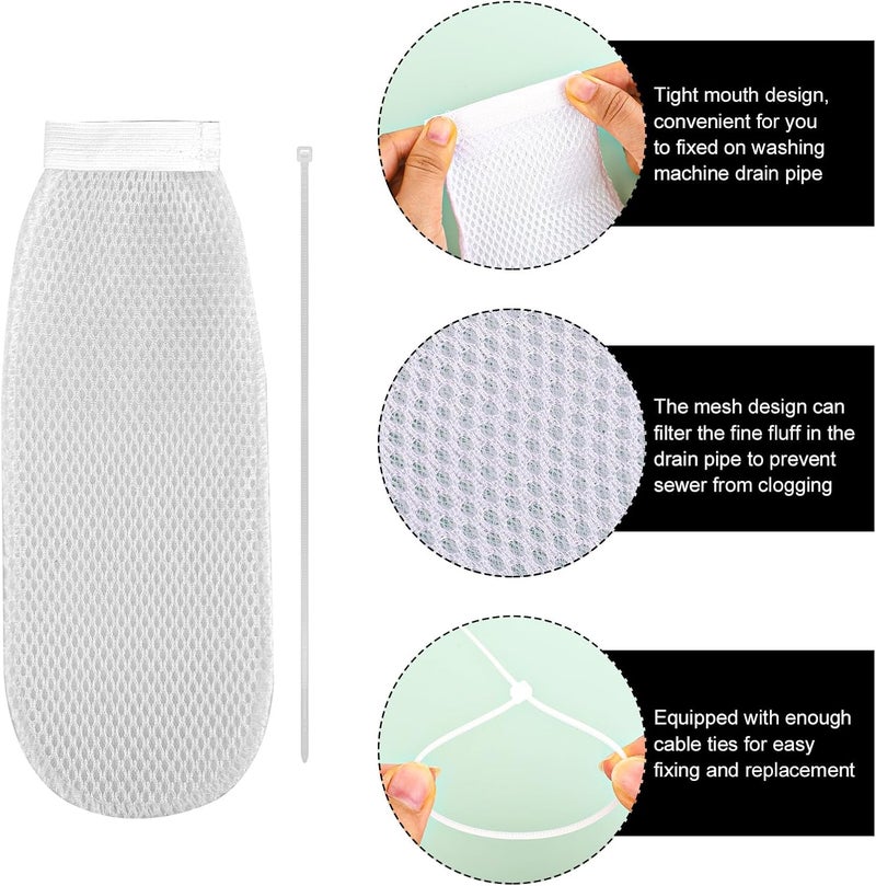 XIHIRCD Pack of 8 Lint Traps for Washing Machine Hose and 24 Cable Ties, Thick Laundry Lint Catcher Net Lint Catcher Washing Machine Laundry Lint Collector for Home Sink Drain System (White) - Image 4