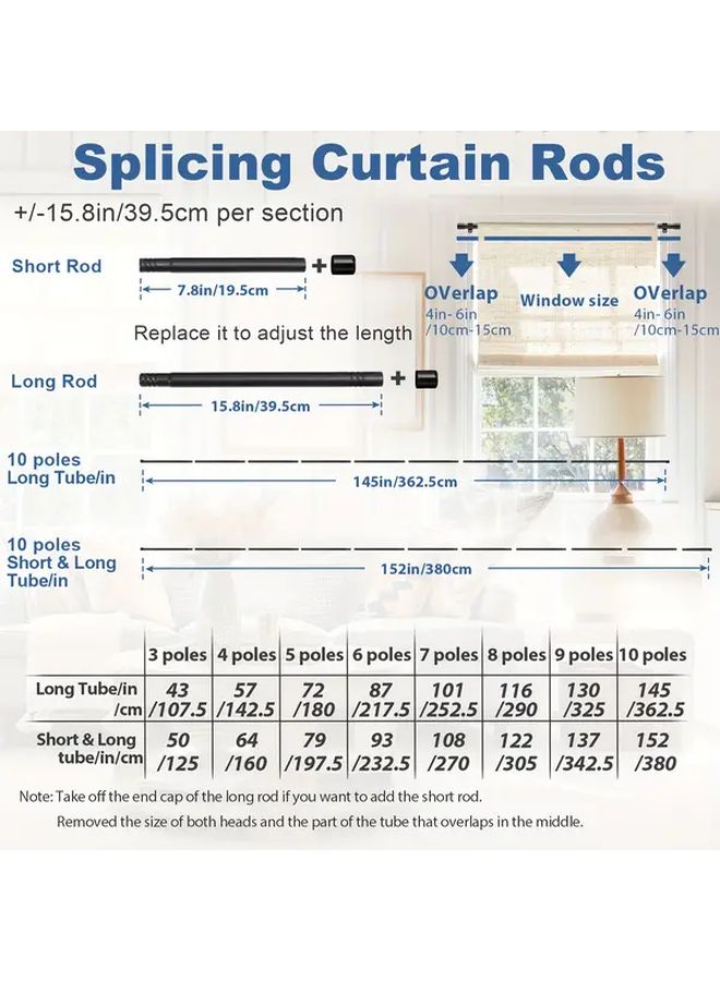 2 Pack Adjustable Curtain Rod For Windows 30 To 43 Inches 5 8 Inch Sturdy Metal Pole Indoor Outdoor Curtains Includes Brackets Modern Simple Decor Matte Black Finish - Image 5