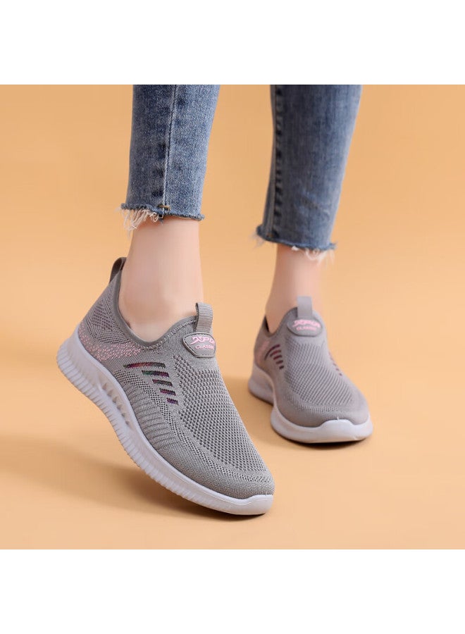 Anglerfish Angler Spring And Autumn Old Beijing Cloth Shoes Breathable Mother Shoes One-step Casual Women's Sports Shoes Ak67807 Gray 36 - Image 2