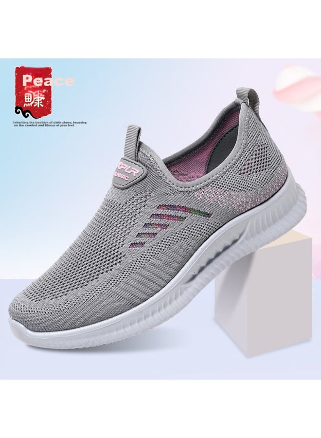 Anglerfish Angler Spring And Autumn Old Beijing Cloth Shoes Breathable Mother Shoes One-step Casual Women's Sports Shoes Ak67807 Gray 36 - Image 1